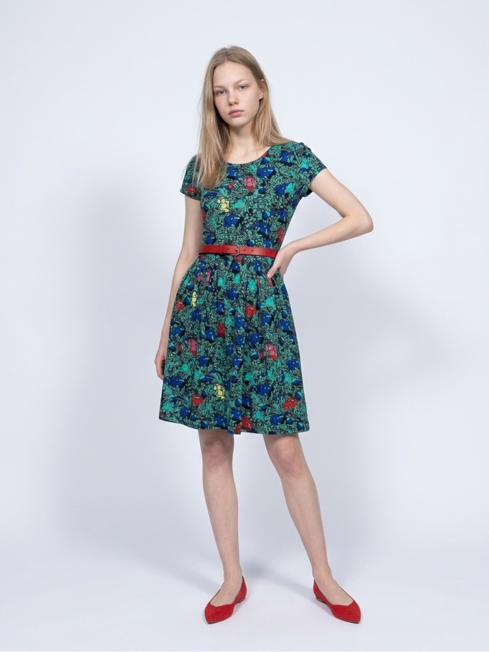 LuLaRoe Dress with Blue and Red Floral Pattern